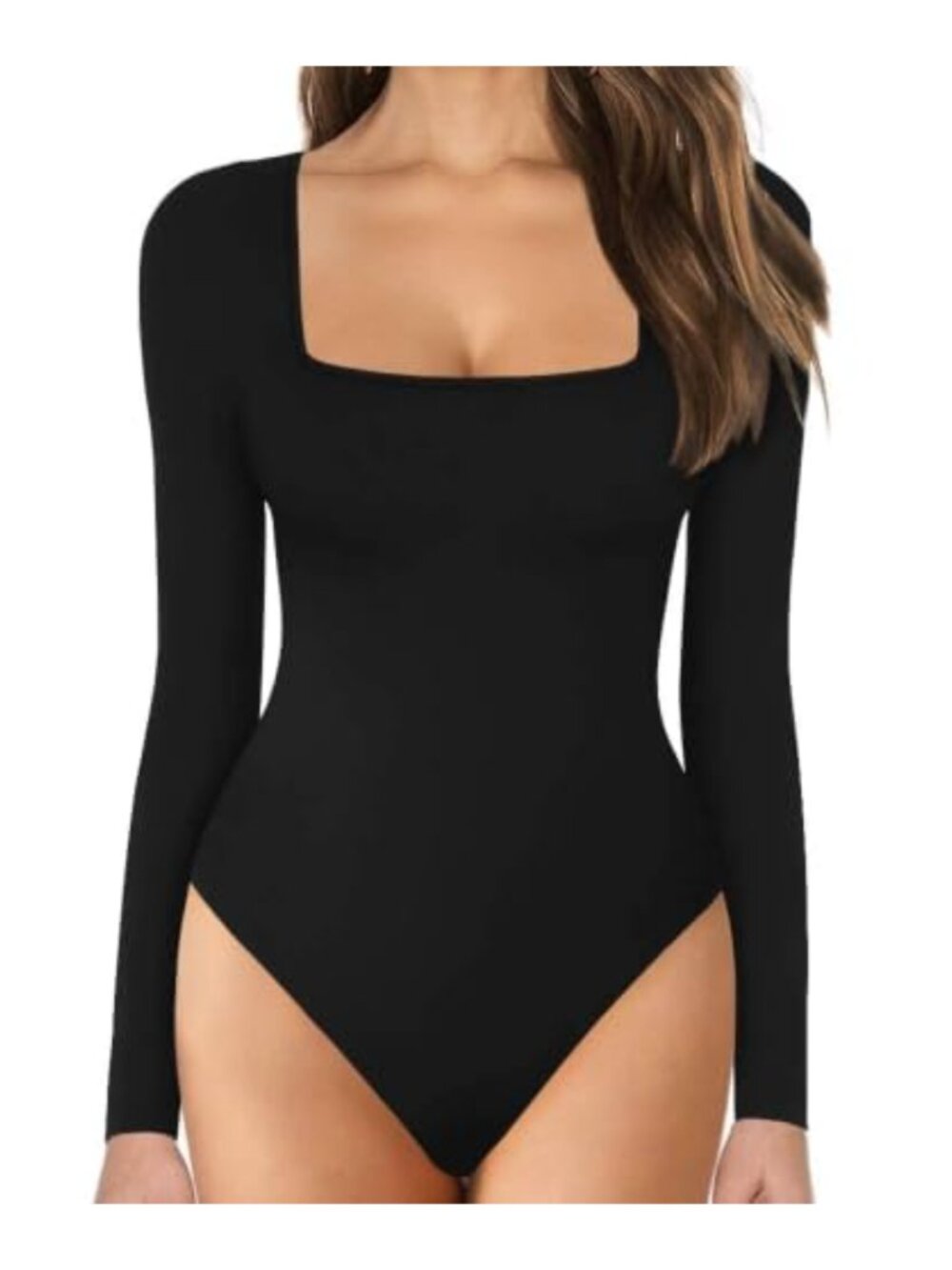 Women's Bodysuit Square Neck Long Sleeve Snap Closure Polyester Blend